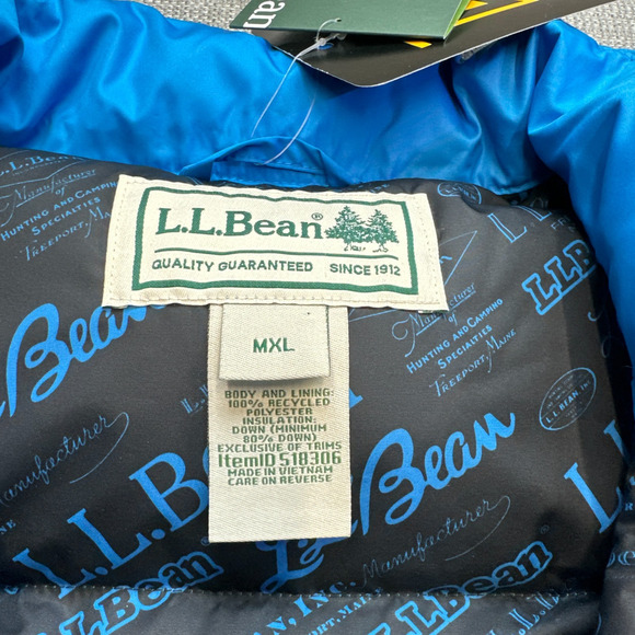 LL Bean Vest Men XL Trail Model Down '82 Blue Snap Up Puffer New with Tags - Picture 3 of 10